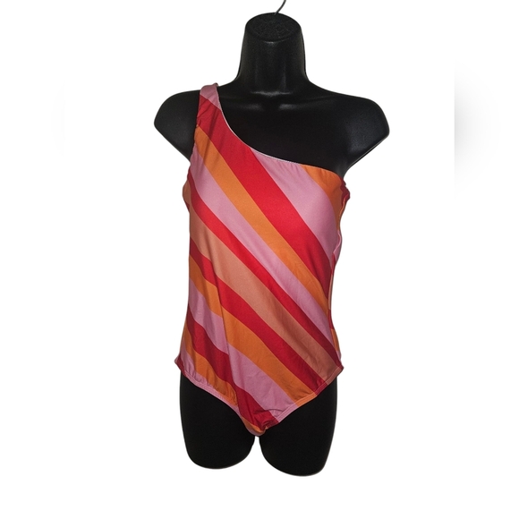 Mothcloth Size Medium One-Shoulder Striped Swimsuit - Picture 1 of 9